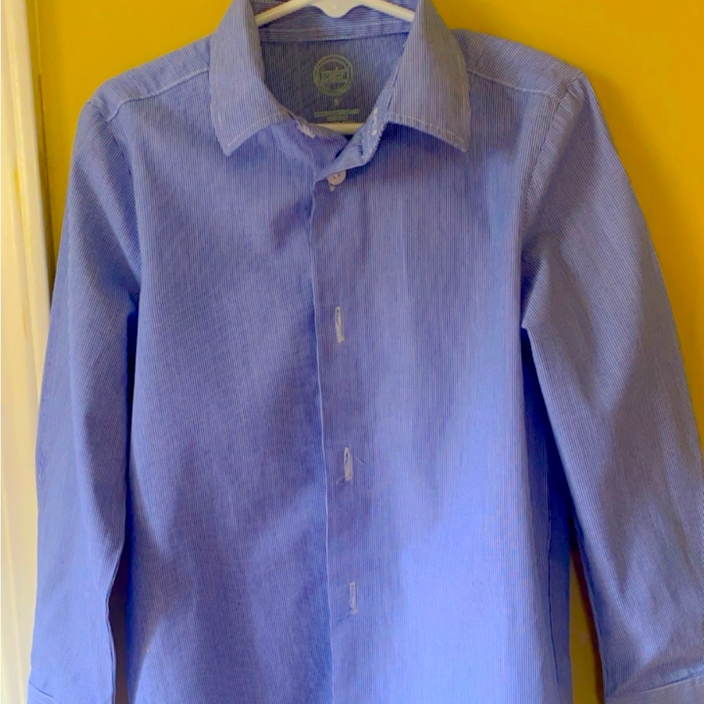 Striped blue and white button down shirt